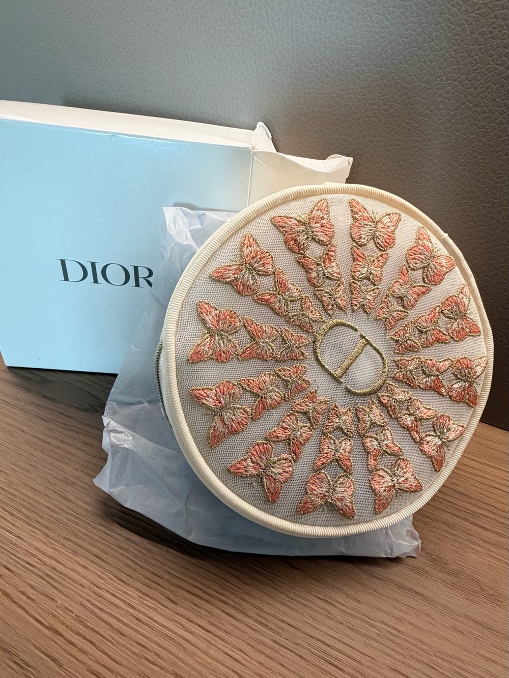 DIOR GWP Beauty 2026 Mother’s Day Embroidered Butterflies Round Pouch